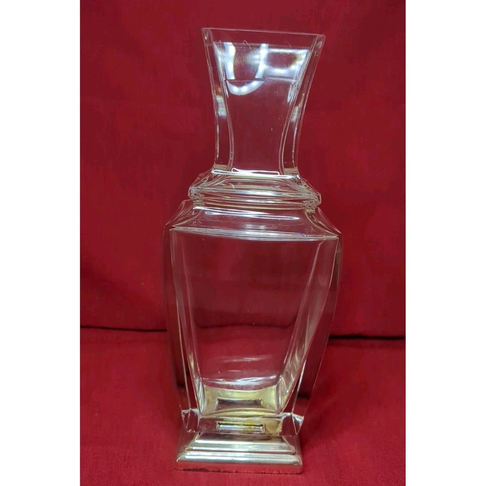 Heavy Cut Glass Art Deco‎ Style Vase Silver Tone Base